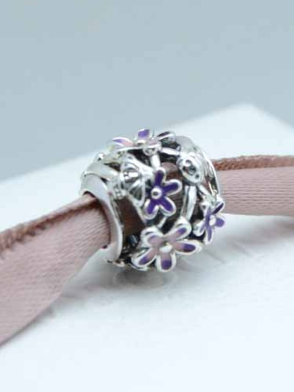 Pandora Openwork Purple Daisy Bead Charm S925 Silver Bracelet Pendant Jewelry - Picture 2 of 5